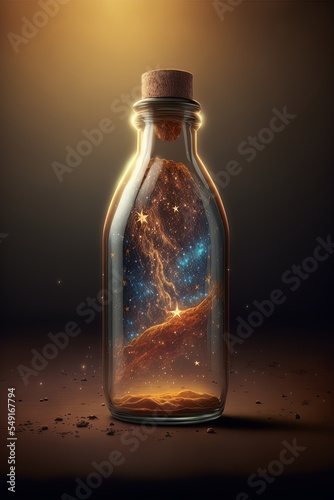 Illustration of a Galaxy in a Glass Bottle