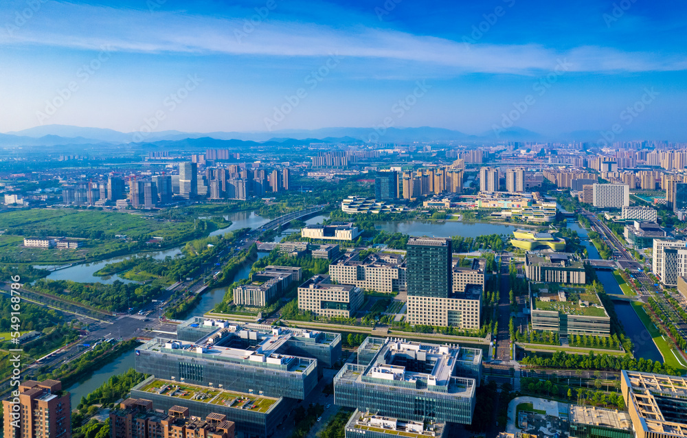 Aerial view of the new town in Eastern Ningbo, Zhejiang province