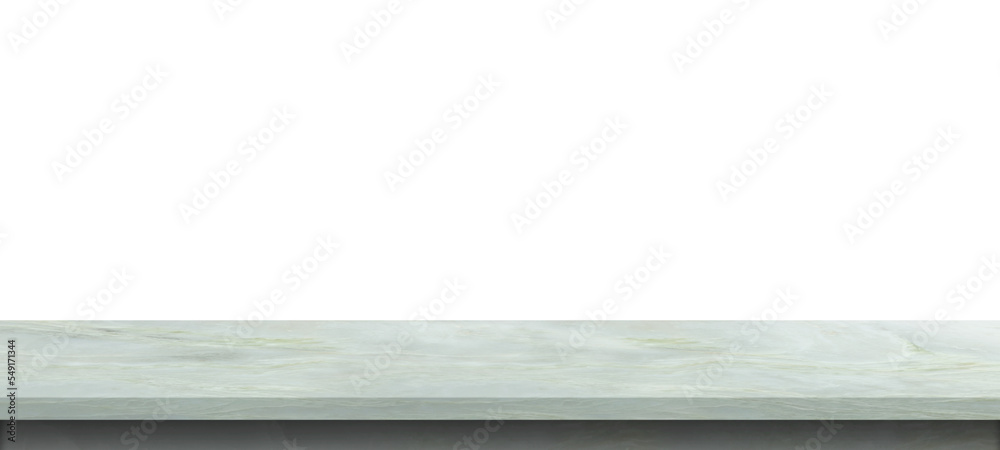 White marble table top, stone display stand, mockup of empty shelf, kitchen countertop isolated on transparent background, For montage product display or design key visual layout. Png file