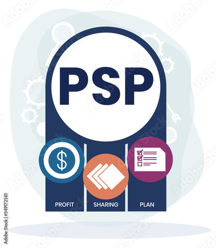 PSP - Profit Sharing Plan acronym. business concept background. vector illustration concept with keywords and icons. lettering illustration with icons for web banner, flyer, landing