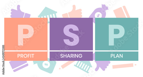 PSP - Profit Sharing Plan acronym. business concept background. vector illustration concept with keywords and icons. lettering illustration with icons for web banner, flyer, landing