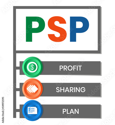 PSP - Profit Sharing Plan acronym. business concept background. vector illustration concept with keywords and icons. lettering illustration with icons for web banner, flyer, landing