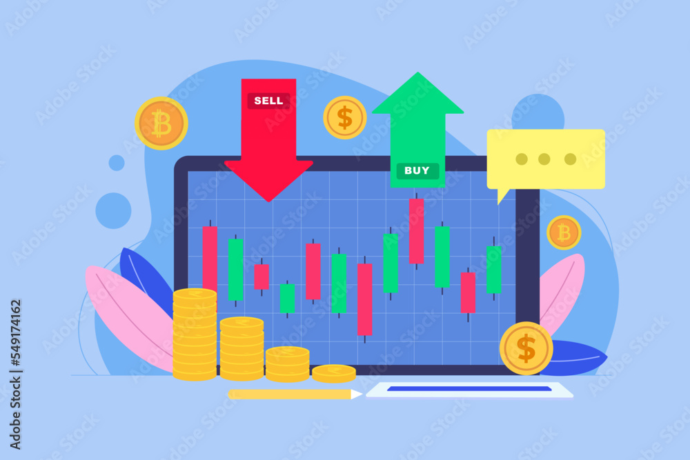 Crypto currency investment, buy or sell trading, crypto market exchange value concept vector illustration