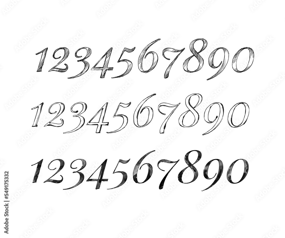 Zahlen von 0 bis 9 in verschiedenen Stilen