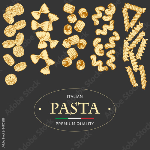 Italian pasta banner design template. Hand drawn sketch style traditional Italian cuisine ingredients. Best for packaging , flyers and menu design. Vector illustrations.