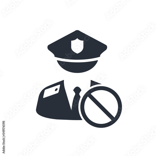 Customs officer and prohibition icon. Protection of the customs border, restrictions. Vector illustration isolated on white background.