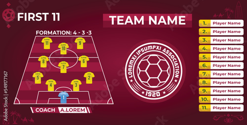 Sample soccer team line up and team formation template with first 11 players