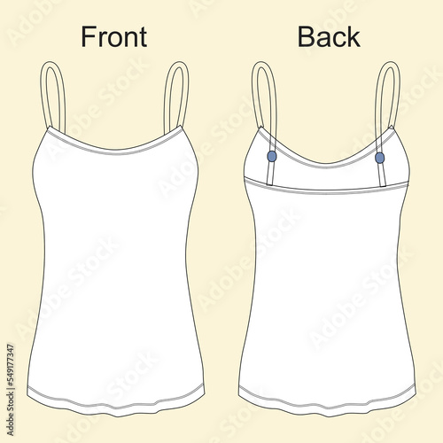 Fotografia Vector summer tank top fashion CAD, sleeveless woman top with drawstring detail technical drawing, sketch, template, flat
