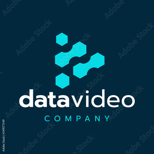 Abstract data video logo design vector template, Cloud data digital network, Geometric multimedia symbol, 