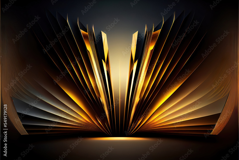 abstract luxury black and gold background, glowing light rays as