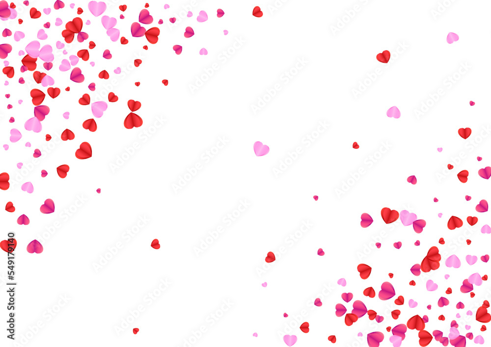 Red Heart Background White Vector. Amour Illustration Confetti. Pink Anniversary Frame. Violet Heart Celebration Pattern. Tender Design Backdrop.