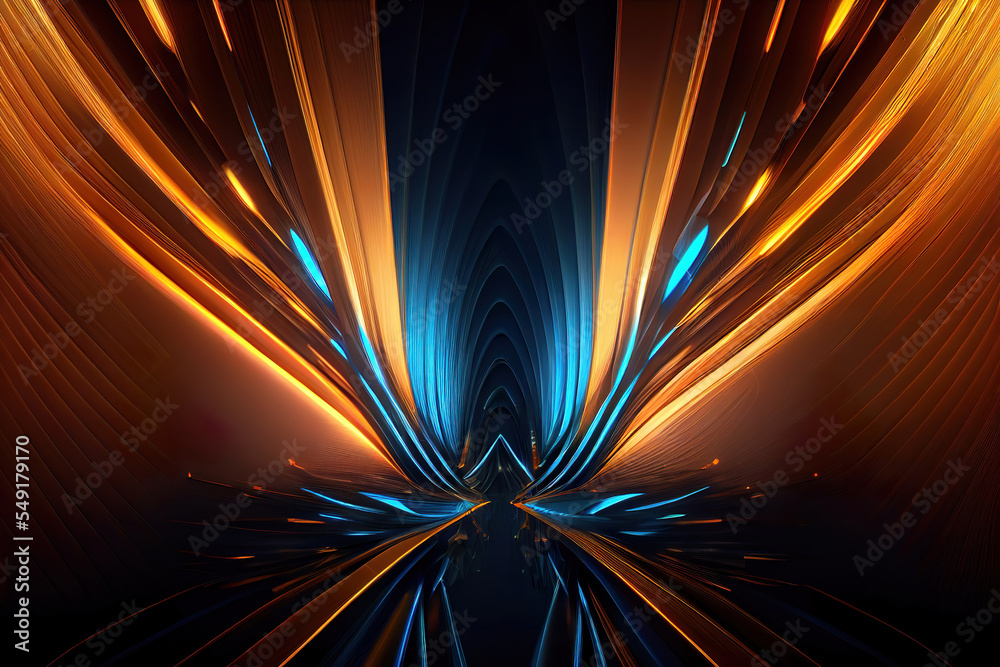 Obraz premium abstract blue and gold and orange background, glowing light rays as multicolor wallpaper header