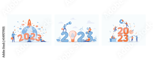 New year of new discoveries and achievements, Business 2023 New Year ESG or ecology problem Trends project, Happy new year 2023, set flat vector modern illustration