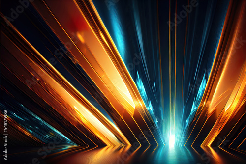abstract blue and gold and orange background, glowing light rays as multicolor wallpaper header