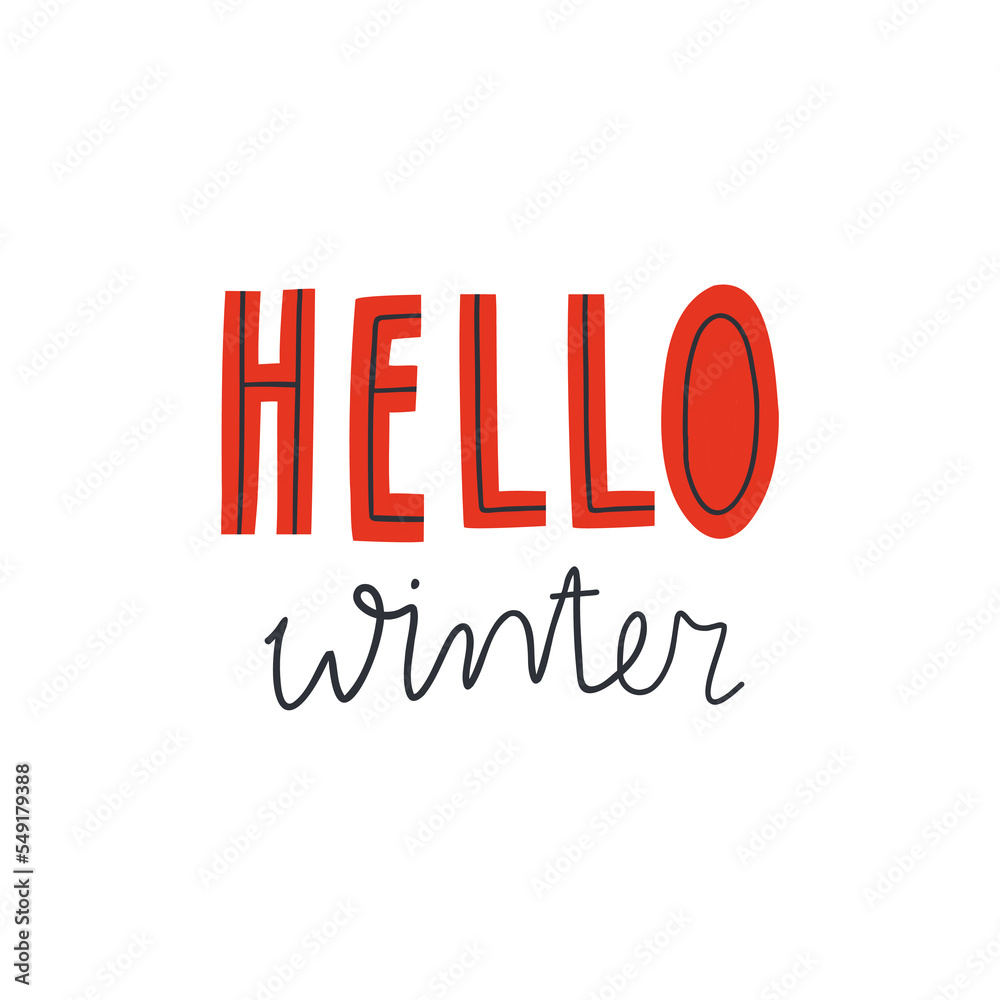 Hello winter handwritten lettering. flat vector illustration