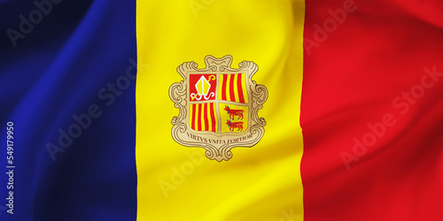 Andorra waving flag background.3D illustration of Andorra flag