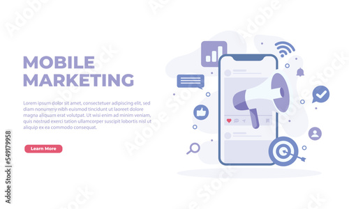 Digital marketing and mobile marketing concept. Social media Marketing strategy and business promotion landing page template
