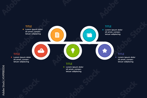Infographics timeline template with 5 circles for business presentation vector illustration