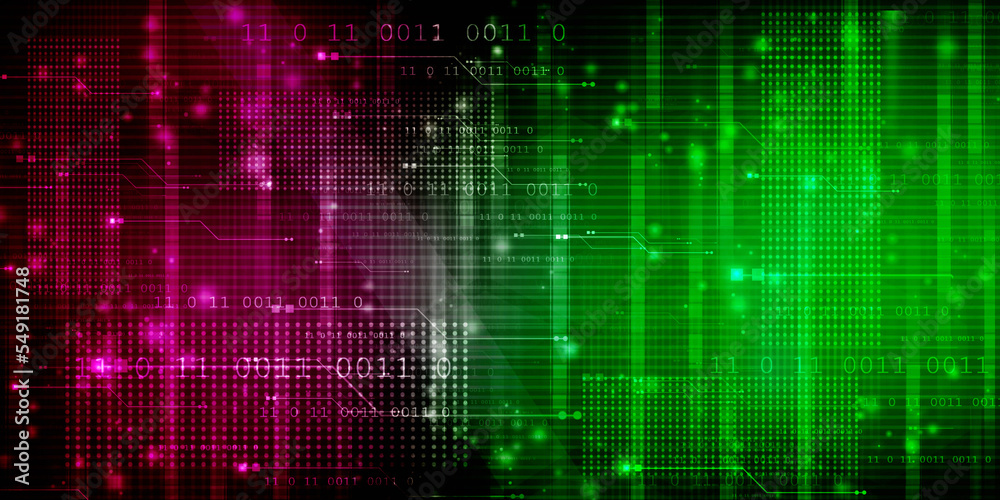 2d illustration abstract digital binary data on computer screen