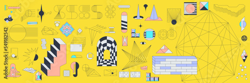 Fashion digital illustration set. Stylish geometric and abstract objects