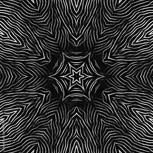 wavy monochrome kaleidoscopic design as hexagonal floral fantasy