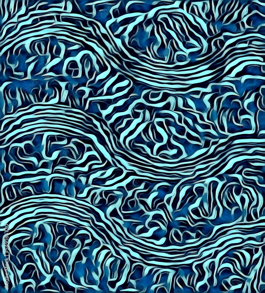 Obraz premium random chaotic wriggly worm design turquoise and royal blue colours 3D illustration exploding surface view 