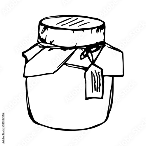 Hand drawn jar of jam or honey clipart. Healthy natural organic product doodle.