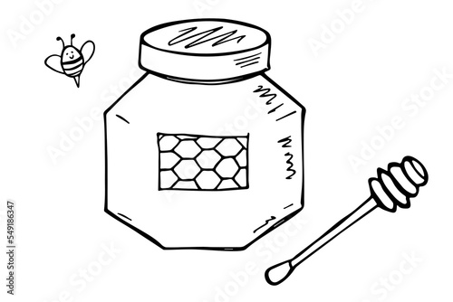 Hand drawn honey jar clipart. Healthy natural organic product doodle.