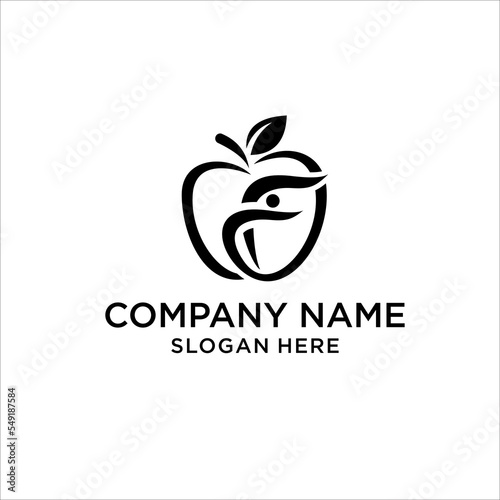 Healthy icon with apple and abstract figure, Apple health care vector logo template,