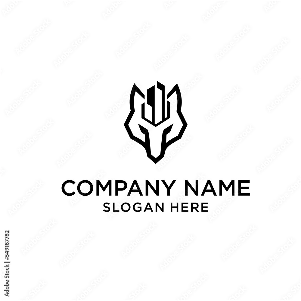 Wolf head and geometric building line logo design vector Wolf head and geometric building line logo design vector