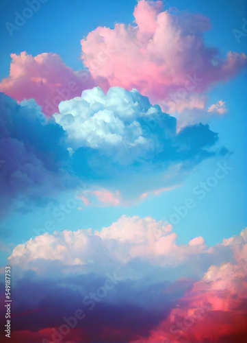 Colourful clouds on a blue sky, vertical shot.