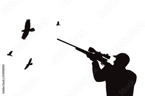 Vector silhouette of hunter with gun.