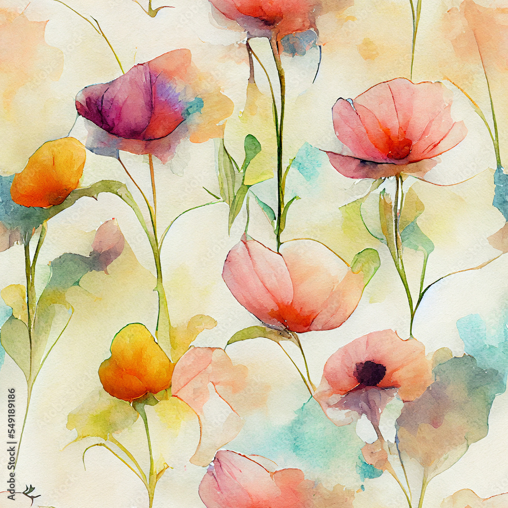 seamless watercolor flowers background