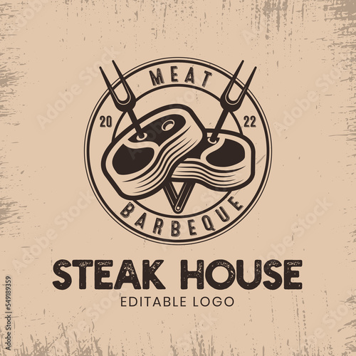 Meat Steak House Vintage Logo Template. Meat Fork Logo Retro Concept. 