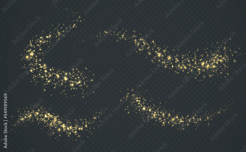 Set of shiny golden color waves. New Year and Christmas glitter.