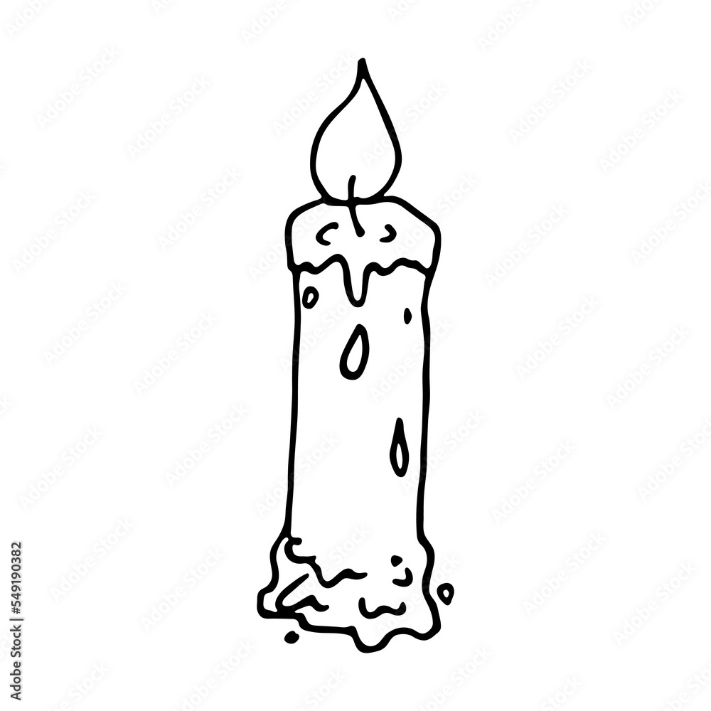 Burning aroma candle. Single doodle illustration. Hand drawn clipart for card, logo, design Burning aroma candle. Single doodle illustration. Hand drawn clipart for card, logo, design