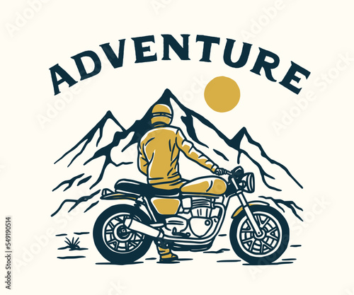 Vintage Motorcycle Adventure, Motocross Club. Hand drawn Vector illustration