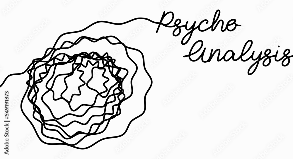 Tangle of thoughts, psychotherapy, chaos and order. Flat vector illustration isolated on white