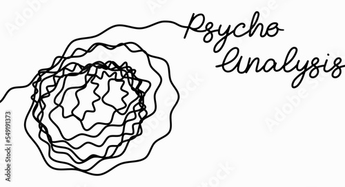 Tangle of thoughts, psychotherapy, chaos and order. Flat vector illustration isolated on white