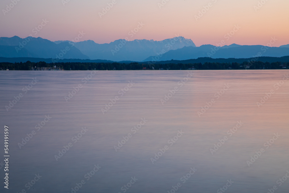 medidation at the lake shore, beautifull panoramic lake shore - lake Starnberg