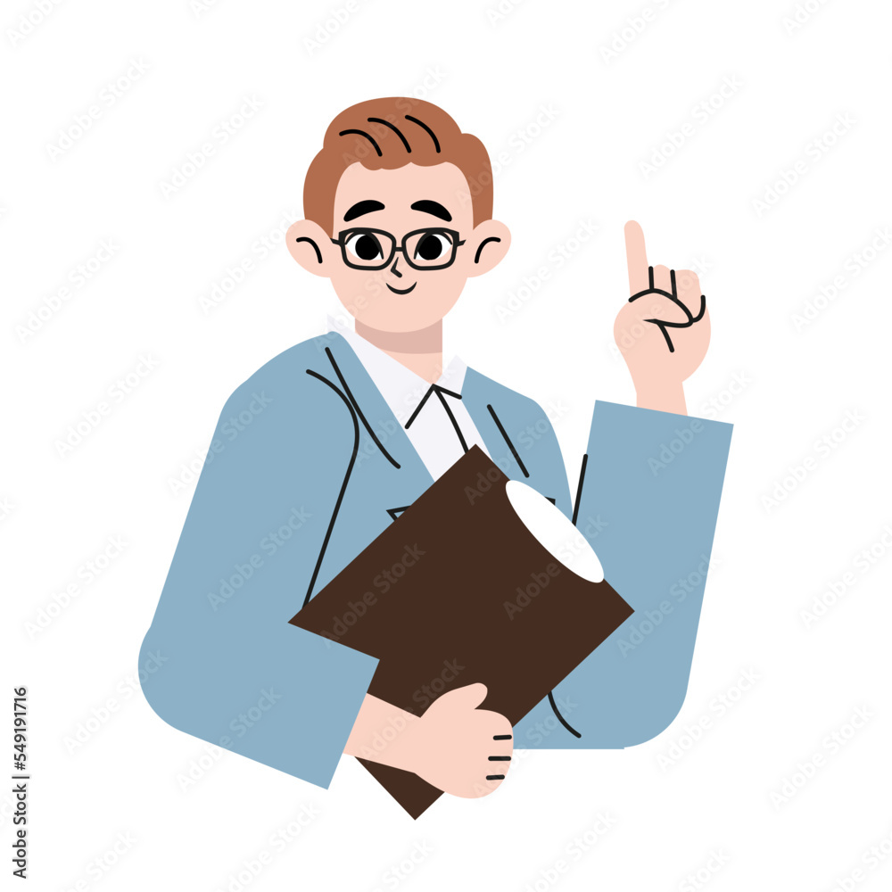 Flat style linear young man with laptop office workplace Idea website slider banner infographics vector illustration web icons concept. Male sitting and working, hand forefinger