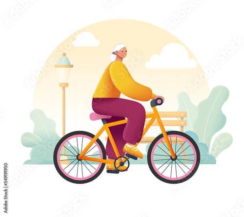 grandmother is engaged in cycling