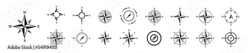 Compass icon set. Set of wind rose icons. Compass symbol collection. Vector illustration.