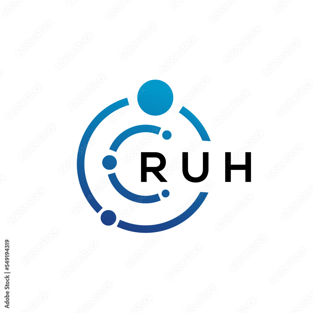 RUH letter technology logo design on white background. RUH creative initials letter IT logo concept. RUH letter design. RUH letter technology logo design on white background. RUH creative initials letter IT logo concept. RUH letter design.