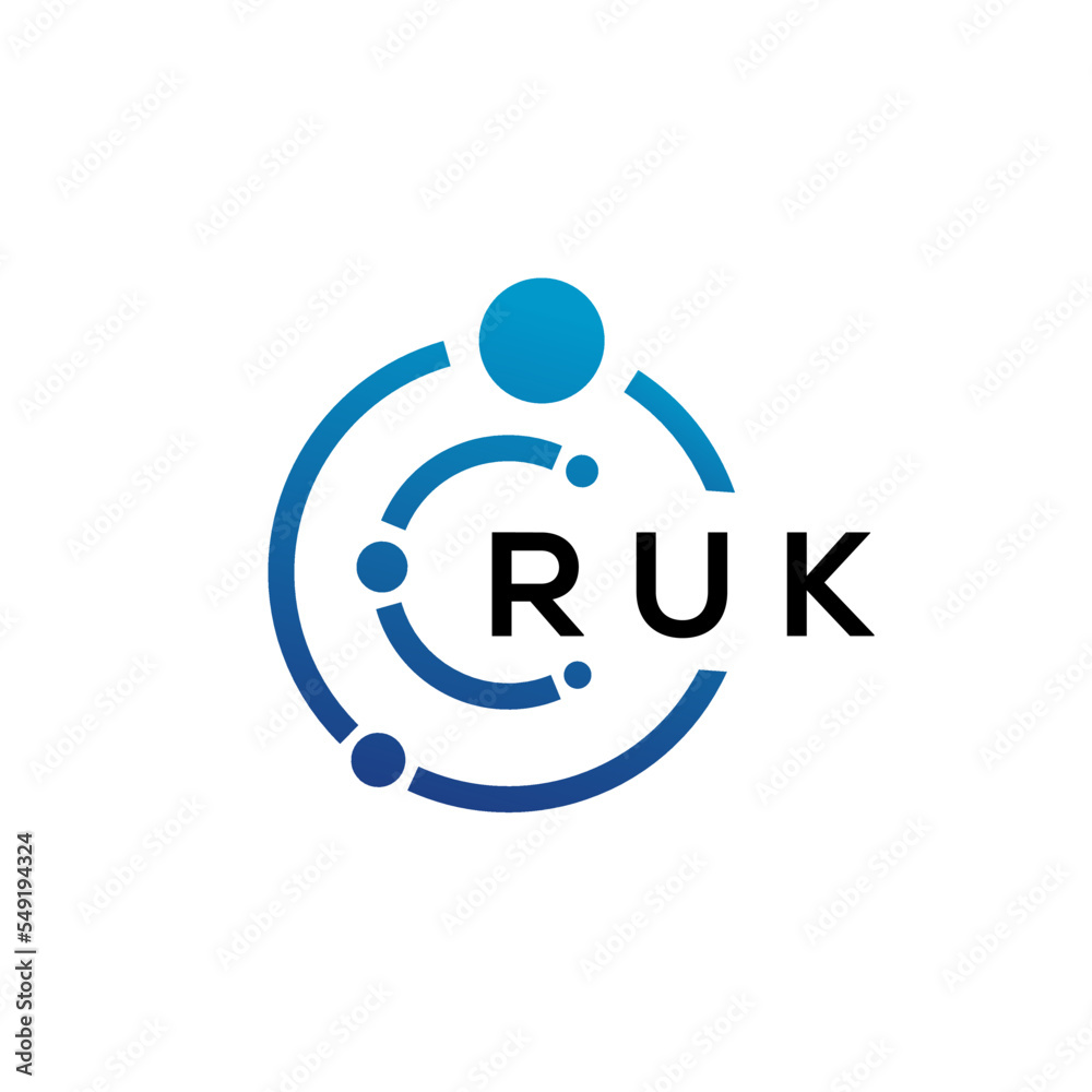 RUK letter technology logo design on white background. RUK creative initials letter IT logo concept. RUK letter design. RUK letter technology logo design on white background. RUK creative initials letter IT logo concept. RUK letter design.