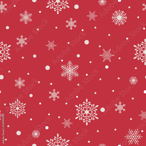 Christmas seamless pattern with snowflakes on a red background. Vector illustration