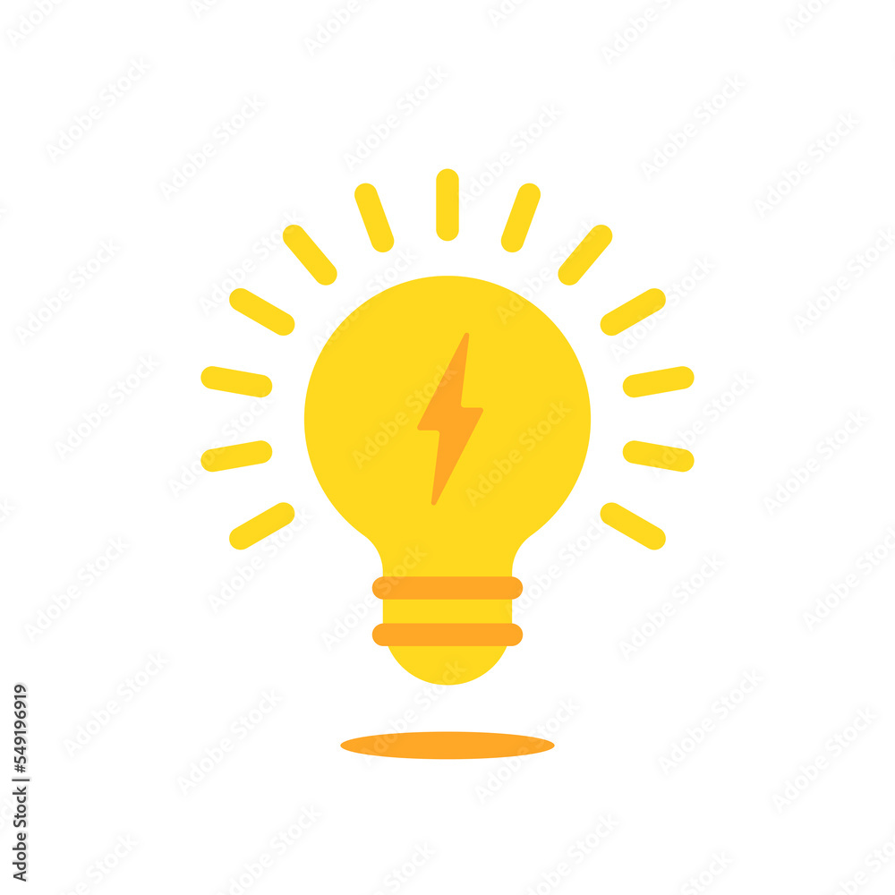 yellow cartoon light bulb with lightning icon yellow cartoon light bulb with lightning icon
