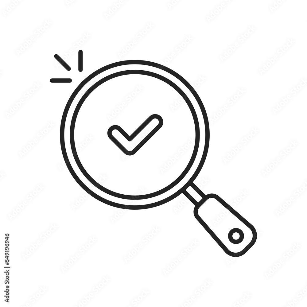 thin line abstract black magnifier with check mark thin line abstract black magnifier with check mark