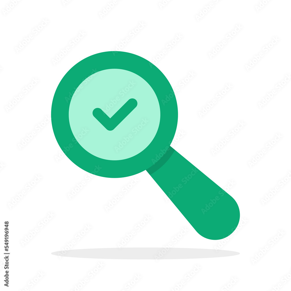 green cartoon abstract magnifier with checkmark green cartoon abstract magnifier with checkmark