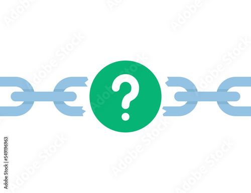 broken chain with question mark like solution icon. flat trend modern simple inquiry logo design web element isolated on white. concept of query sign or request symbol or social network crash